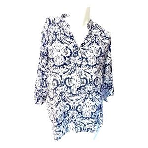 Antilia femme comfy scroll print 1/4 button down long sleeve top  #13E